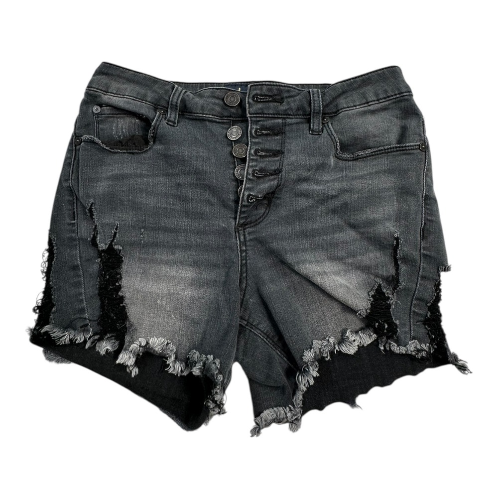 Indigo Rein Women's Gray Distressed Button Fly Denim‎ Shorts Size 5 26